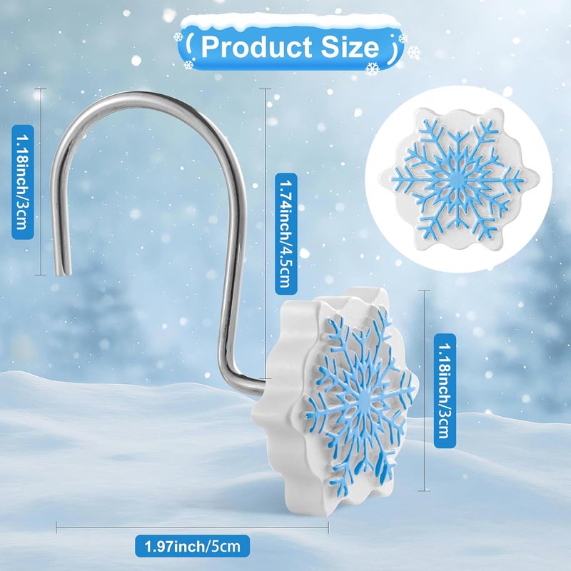 VinTS 12PCS White Blue Snowflake Shower Curtain Hooks,Christmas Shower Curtain Hooks,Snowflake Winter Decoration for Christmas Bathroom Living Room - Image 3